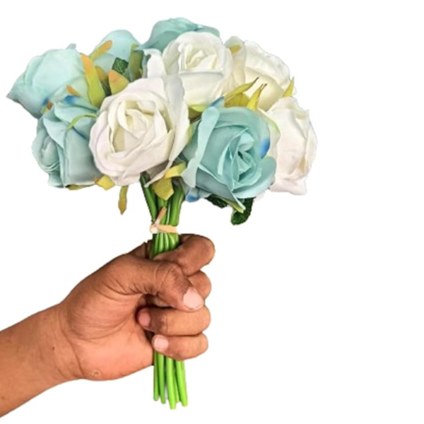 VRB Dec 12 Pcs Artificial Rose Flower for - Home, Office, Bedroom, Balcony, Table Display Decoration Items,Wedding Home,Diwali,Chritmas Living Room (Pack of 1 Bunch, 12 Heads in 1 Bunch) (Baby Pink)