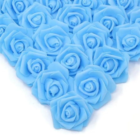 VRB Dec Artificial Big Foam Rose Fake Foam Water Floating Flowers for Pooja Thali, Festival and Events, Home, Table, Badroom, Pooja Room, Diwali Decoration and DIY Craft (Sky Blue, 24)