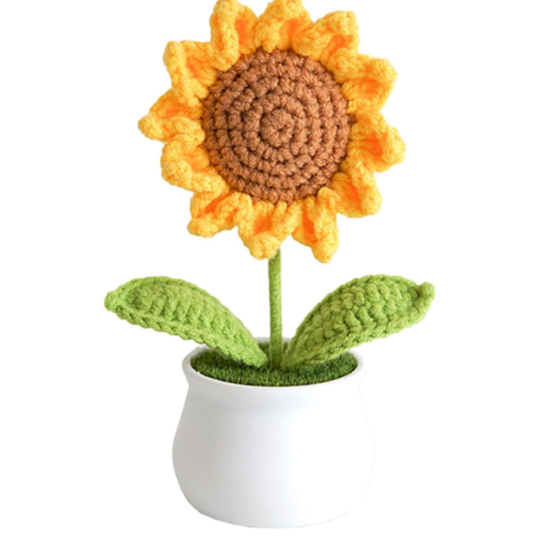 VRB Dec 1 Pcs Crochet Flowers Artificial Sunflower for Office Desk Car Dashboard Decor,Home Decoration, Office, Bedroom, Christmas Decor, Wedding (Sunflower Pot)