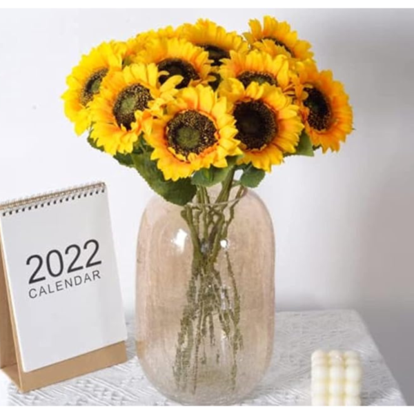VRB Dec 5Pcs Artificial Sunflower Flowers/Artificial Sunflower Big Size/Sunflower Artificial Bouquet/Artificial Flowers for Decoration/Decorative Items for Home,Bedroom,etc (Sunflower Sticks Long)