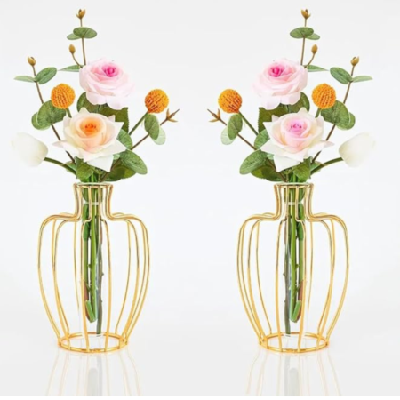 VRB Dec1 Pcs Metal Frame Test Tube Vase for Flower,Items Vase,Gift, Home Decor, Bedroom, Office Corner, Living Room,Aesthetic, Nordic Decoration (Design 3)