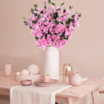 VRB Dec (Pack of 3 Artificial Bougainvillea Glabra Fake Plant Flowers for Home, Room,Office | Flowers for Vases | Decoration Items for Living Room (Without Pot) (Light Pink - 3pcs)