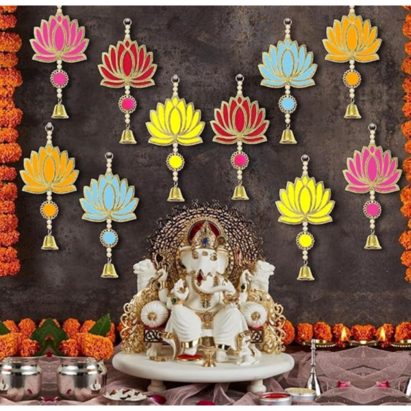 VRB Dec 12pcs Lotus Hangings for Decoration/Hanging for Home Decor/Floral Wall Hanging for Temple Decor Diwali Decor and Festival Decor/showpiece for Home Decor (TC Lotus Hanging (Mix Colors), 12)