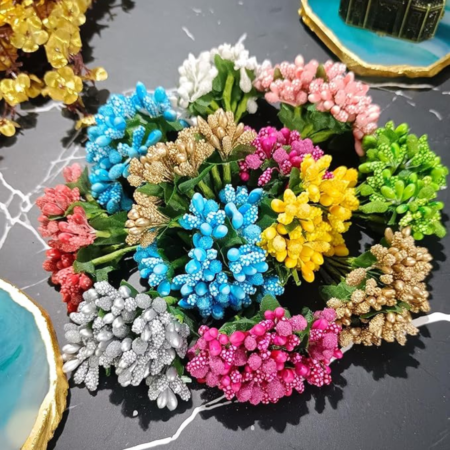 VRB Dec Plastic Pack Of 144 Artificial Pollen Flowers For Art And Craft Tiara Headband Jewellery Making Pack Of 144 Pollens.