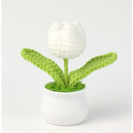 VRB Dec 1 Pcs Crochet Flowers Artificial Tulip for Office Desk Car Dashboard Decor,Table Decor,Home Decoration, Office,Decor,Bedroom, Christmas Decor.
