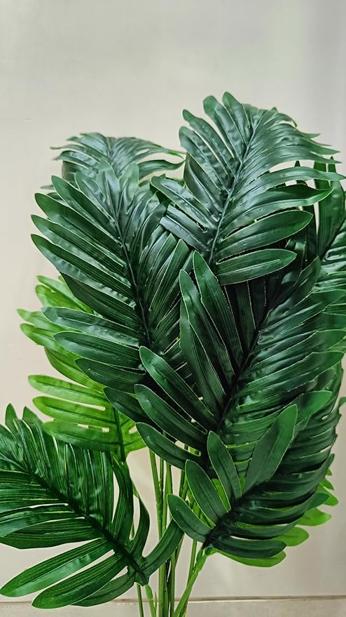 VRB Dec 1 Pcs Artificial Areca Plants with Pot Plants Leaves Tree Tropical 12 Palm Leaves Faux Areca Palm Plants Indoor Real Touch Monstera Plant for Home/Decor.