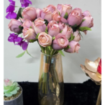 VRB Dec 1 Bunch 10 Heads Rose Bunch Dahlia Artifical Flower Bunc Fake Flowers for Gifting, Home, Office, Bedroom Decoration Items Flowers for vase (Without Vase Pot)