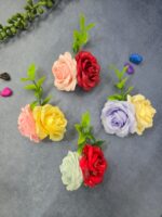 VRB Dec 6 pcs Handmade flower brooch for gift packing,wedding trousseau packing,gift packing,flowers,flower bunch for hamper,tray,gift decor.(Multicolor)