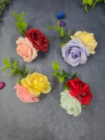 VRB Dec 6 pcs Handmade flower brooch for gift packing,wedding trousseau packing,gift packing,flowers,flower bunch for hamper,tray,gift decor.(Multicolor)