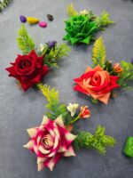 VRB Dec 6 pcs Handmade flower brooch for gift packing,wedding trousseau packing,gift packing,flowers,flower bunch for hamper,tray,gift decor.(Multicolor)