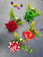 VRB Dec 6 pcs Handmade flower brooch for gift packing,wedding trousseau packing,gift packing,flowers,flower bunch for hamper,tray,gift decor.(Multicolor)