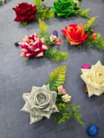 VRB Dec 6 pcs Handmade flower brooch for gift packing,wedding trousseau packing,gift packing,flowers,flower bunch for hamper,tray,gift decor.(Multicolor)
