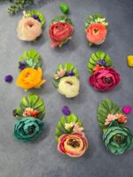 VRB Dec 6 pcs Handmade flower brooch for gift packing,wedding trousseau packing,gift packing,flowers,flower bunch for hamper,tray,gift decor.(Multicolor)