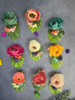 VRB Dec 6 pcs Handmade flower brooch for gift packing,wedding trousseau packing,gift packing,flowers,flower bunch for hamper,tray,gift decor.(Multicolor)