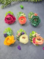 VRB Dec 6 pcs Handmade flower brooch for gift packing,wedding trousseau packing,gift packing,flowers,flower bunch for hamper,tray,gift decor.(Multicolor)