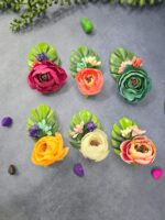 VRB Dec 6 pcs Handmade flower brooch for gift packing,wedding trousseau packing,gift packing,flowers,flower bunch for hamper,tray,gift decor.(Multicolor)