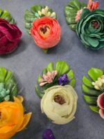 VRB Dec 6 pcs Handmade flower brooch for gift packing,wedding trousseau packing,gift packing,flowers,flower bunch for hamper,tray,gift decor.(Multicolor)