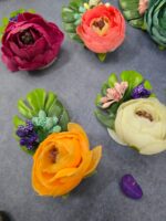 VRB Dec 6 pcs Handmade flower brooch for gift packing,wedding trousseau packing,gift packing,flowers,flower bunch for hamper,tray,gift decor.(Multicolor)