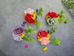 VRB Dec 6 pcs Handmade flower brooch for gift packing,wedding trousseau packing,gift packing,flowers,flower bunch for hamper,tray,gift decor.(Multicolor)