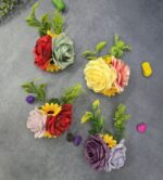 VRB Dec 6 pcs Handmade flower brooch for gift packing,wedding trousseau packing,gift packing,flowers,flower bunch for hamper,tray,gift decor.(Multicolor)