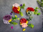 VRB Dec 6 pcs Handmade flower brooch for gift packing,wedding trousseau packing,gift packing,flowers,flower bunch for hamper,tray,gift decor.(Multicolor)