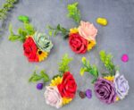 VRB Dec 6 pcs Handmade flower brooch for gift packing,wedding trousseau packing,gift packing,flowers,flower bunch for hamper,tray,gift decor.(Multicolor)