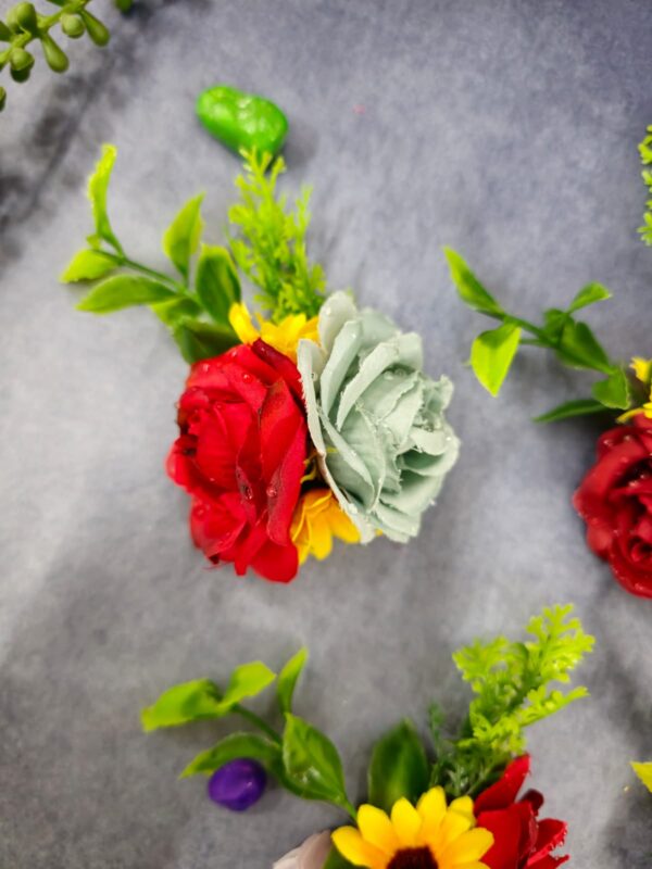 VRB Dec 6 pcs Handmade flower brooch for gift packing,wedding trousseau packing,gift packing,flowers,flower bunch for hamper,tray,gift decor.(Multicolor)