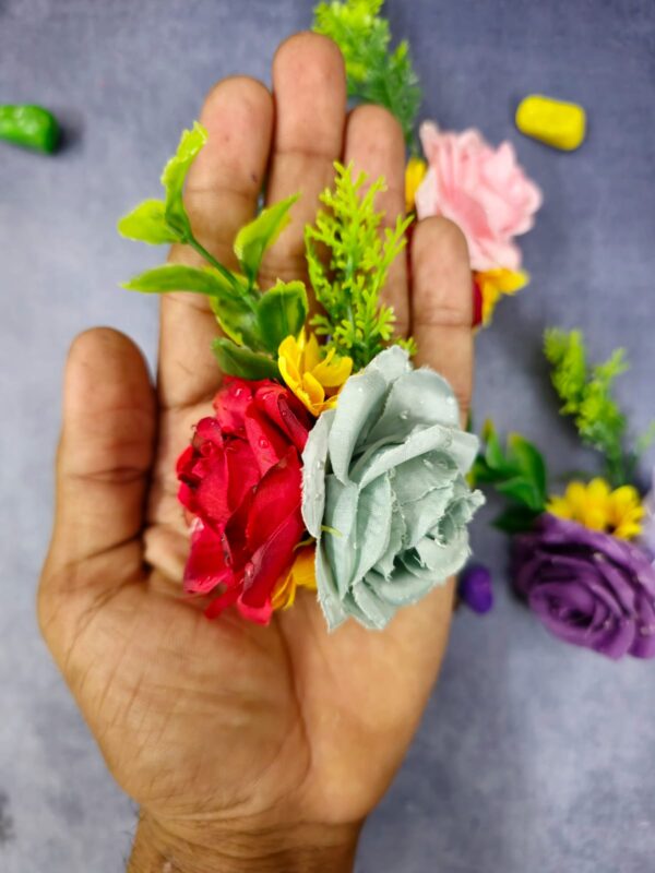 VRB Dec 6 pcs Handmade flower brooch for gift packing,wedding trousseau packing,gift packing,flowers,flower bunch for hamper,tray,gift decor.(Multicolor)