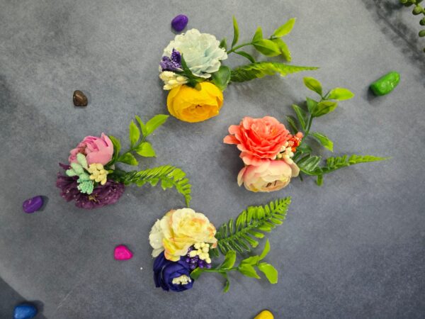 VRB Dec 6 pcs Handmade flower brooch for gift packing,wedding trousseau packing,gift packing,flowers,flower bunch for hamper,tray,gift decor.(Multicolor)