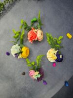 VRB Dec 6 pcs Handmade flower brooch for gift packing,wedding trousseau packing,gift packing,flowers,flower bunch for hamper,tray,gift decor.(Multicolor)