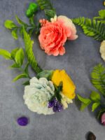 VRB Dec 6 pcs Handmade flower brooch for gift packing,wedding trousseau packing,gift packing,flowers,flower bunch for hamper,tray,gift decor.(Multicolor)
