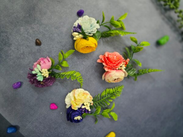 VRB Dec 6 pcs Handmade flower brooch for gift packing,wedding trousseau packing,gift packing,flowers,flower bunch for hamper,tray,gift decor.(Multicolor)