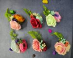 VRB Dec 6 pcs Handmade flower brooch for gift packing,wedding trousseau packing,gift packing,flowers,flower bunch for hamper,tray,gift decor.(Multicolor)