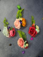 VRB Dec 6 pcs Handmade flower brooch for gift packing,wedding trousseau packing,gift packing,flowers,flower bunch for hamper,tray,gift decor.(Multicolor)