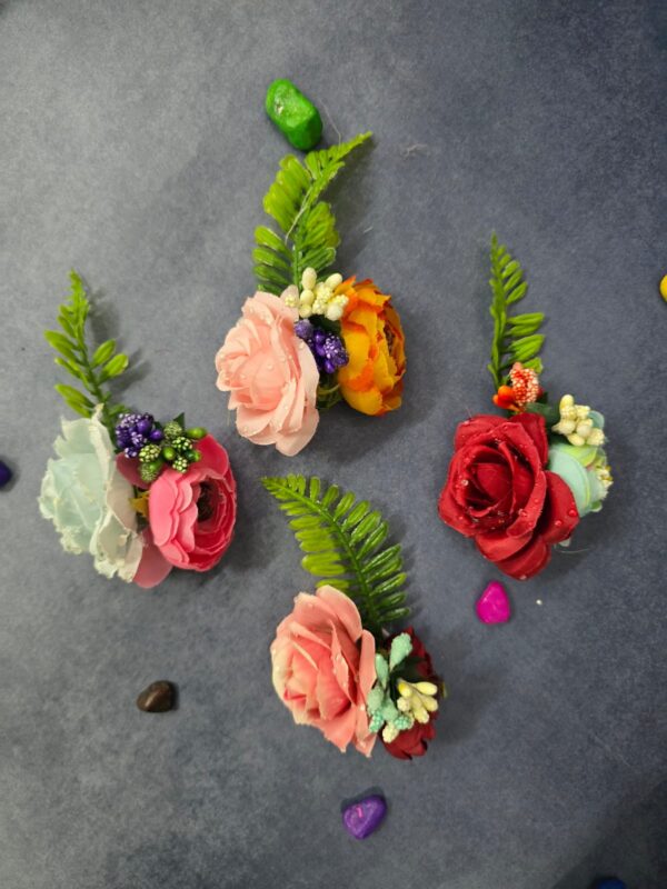 VRB Dec 6 pcs Handmade flower brooch for gift packing,wedding trousseau packing,gift packing,flowers,flower bunch for hamper,tray,gift decor.(Multicolor)