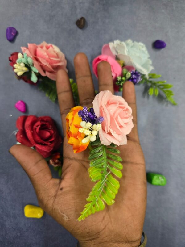 VRB Dec 6 pcs Handmade flower brooch for gift packing,wedding trousseau packing,gift packing,flowers,flower bunch for hamper,tray,gift decor.(Multicolor)