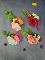 VRB Dec 6 pcs Handmade flower brooch for gift packing,wedding trousseau packing,gift packing,flowers,flower bunch for hamper,tray,gift decor.(Multicolor)