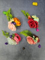 VRB Dec 6 pcs Handmade flower brooch for gift packing,wedding trousseau packing,gift packing,flowers,flower bunch for hamper,tray,gift decor.(Multicolor)