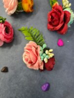 VRB Dec 6 pcs Handmade flower brooch for gift packing,wedding trousseau packing,gift packing,flowers,flower bunch for hamper,tray,gift decor.(Multicolor)