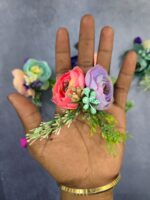 VRB Dec 6 pcs Handmade flower brooch for gift packing,wedding trousseau packing,gift packing,flowers,flower bunch for hamper,tray,gift decor.(Multicolor)