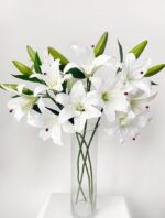 VRB Dec 1 Pcs (3 Head) Lily Artificial Flowers Bunch Foam Flowers Sticks,Lily Artificial Flowers for Home Decor,Bedroom, Living Room, Table, Balcony, Office, Wedding, Pooja