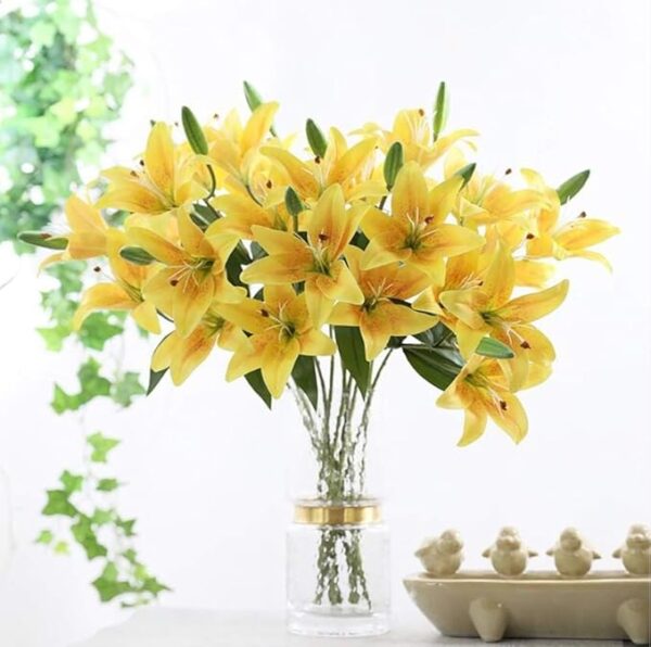 VRB Dec 1 Pcs (3 Head) Lily Artificial Flowers Bunch Foam Flowers Sticks,Lily Artificial Flowers for Home Decor,Bedroom, Living Room, Table, Balcony, Office, Wedding, Pooja
