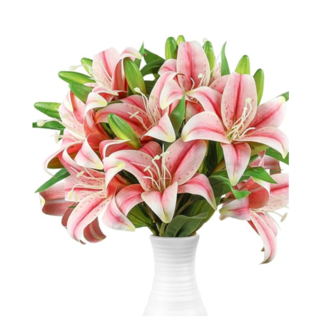 VRB Dec 1 Pcs (3 Head) Lily Artificial Flowers Bunch Foam Flowers Sticks,Lily Artificial Flowers for Home Decor,Bedroom, Living Room, Table, Balcony, Office, Wedding, Pooja