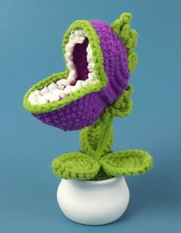 VRB DecTM 1 Pcs Crochet Flowers Artificial Sunflower for Office Desk Car Dashboard Decor,Home Decoration, Office, Bedroom, Christmas Decor, Wedding (Crochet Purple Plant)