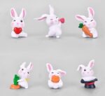 VRB Dec 6 Pcs Miniature Showpiece Set for Home Decor,Car Dashboard,Valentine,Living Room,Gifts Figurines,Cake Decoration Items,Figurines for Home Decor. (6 Pcs Rabbit Set)