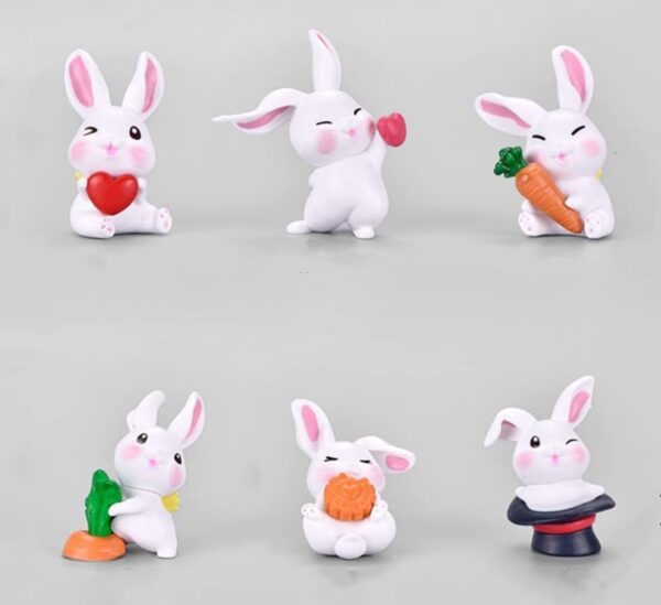 VRB Dec 6 Pcs Miniature Showpiece Set for Home Decor,Car Dashboard,Valentine,Living Room,Gifts Figurines,Cake Decoration Items,Figurines for Home Decor. (6 Pcs Rabbit Set)