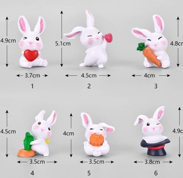 VRB Dec 6 Pcs Miniature Showpiece Set for Home Decor,Car Dashboard,Valentine,Living Room,Gifts Figurines,Cake Decoration Items,Figurines for Home Decor. (6 Pcs Rabbit Set)