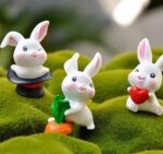 VRB Dec 6 Pcs Miniature Showpiece Set for Home Decor,Car Dashboard,Valentine,Living Room,Gifts Figurines,Cake Decoration Items,Figurines for Home Decor. (6 Pcs Rabbit Set)