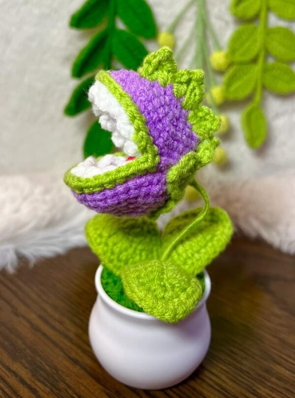 VRB DecTM 1 Pcs Crochet Flowers Artificial Sunflower for Office Desk Car Dashboard Decor,Home Decoration, Office, Bedroom, Christmas Decor, Wedding (Crochet Purple Plant)