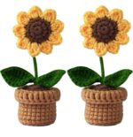 VRB DecTM 1 Pcs Crochet Flowers Artificial Sunflower for Office Desk Car Dashboard Decor,Home Decoration, Office, Bedroom, Christmas Decor, Wedding (Sunflower with Crochet Pot)